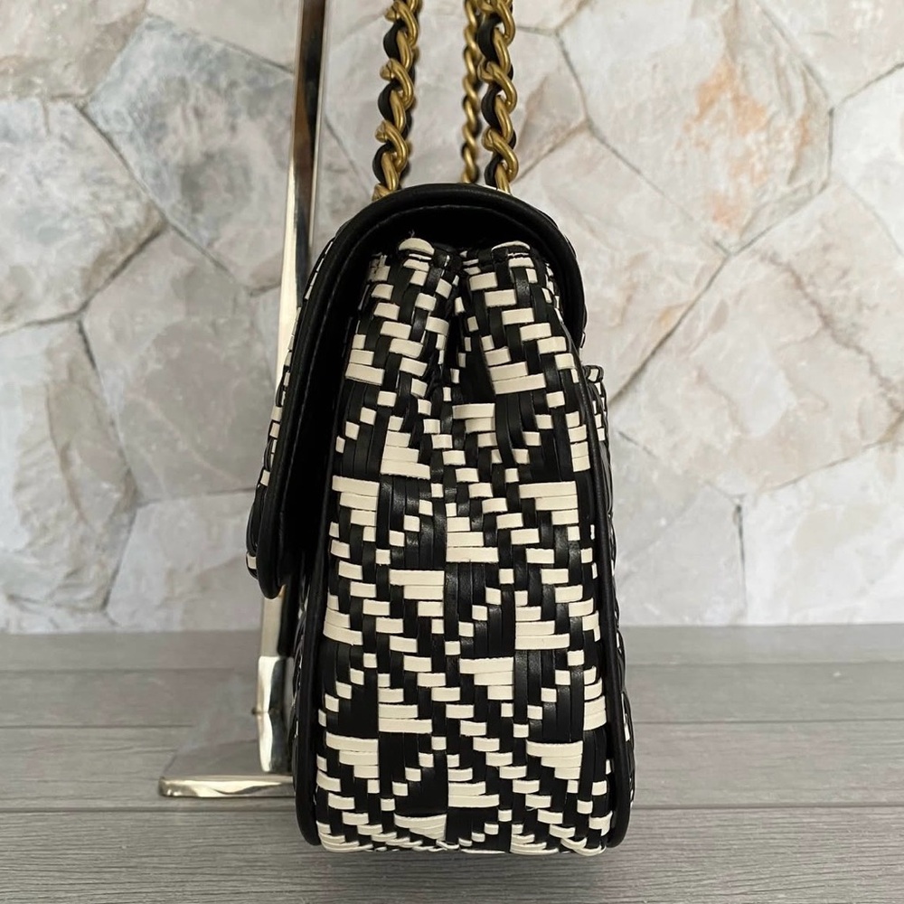 Karl Lagerfeld Black & White Geometric Woven Chain Shoulder Bag - Picture 6 of 9